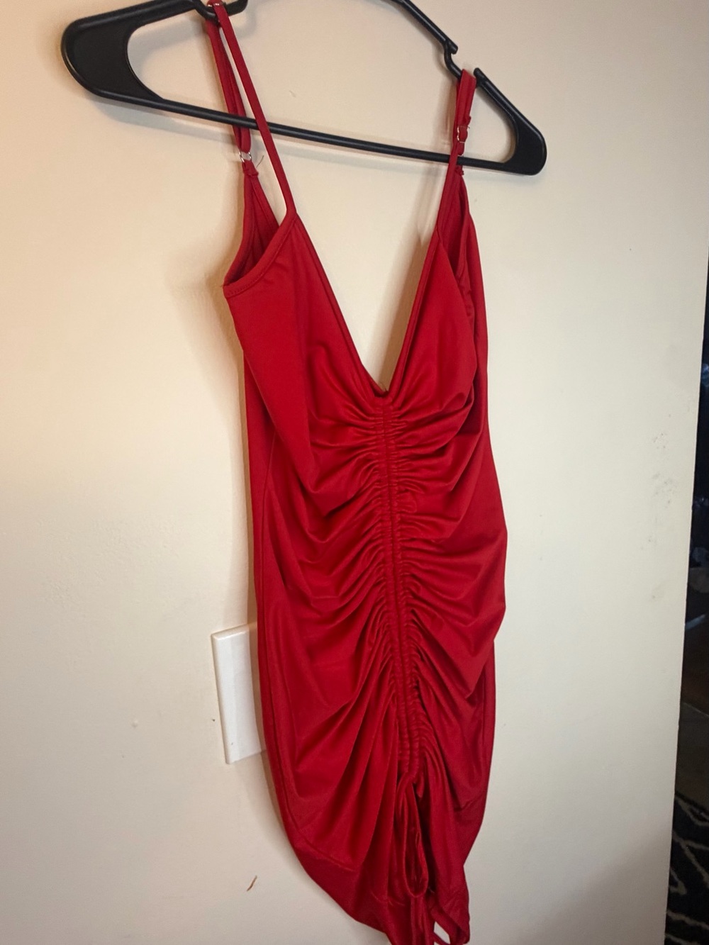 Amazon Red Ruched V-Neck Mini Dress
